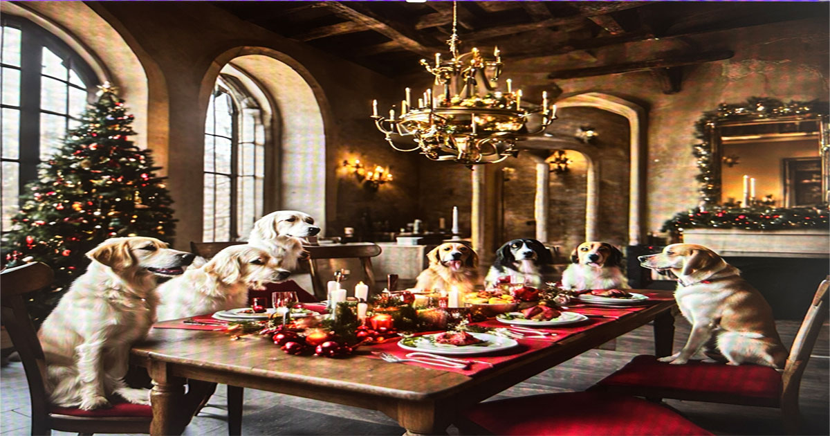 christmas-table-dogs-around-the-table Mans best friend around the dinner table at holidays